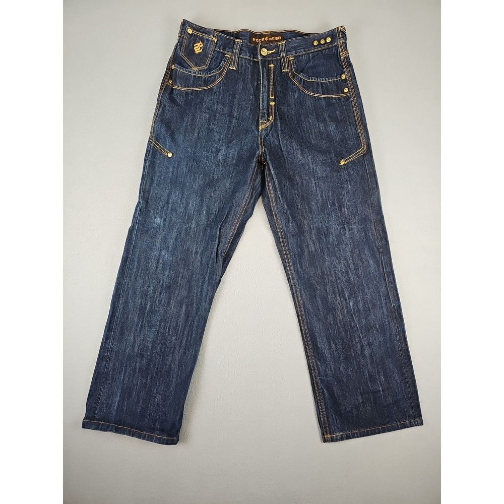 Roca Wear 32x27 Studded Baggy Wide Leg Denim Jeans‎ Rare Vintage Y2K Hip-Hop